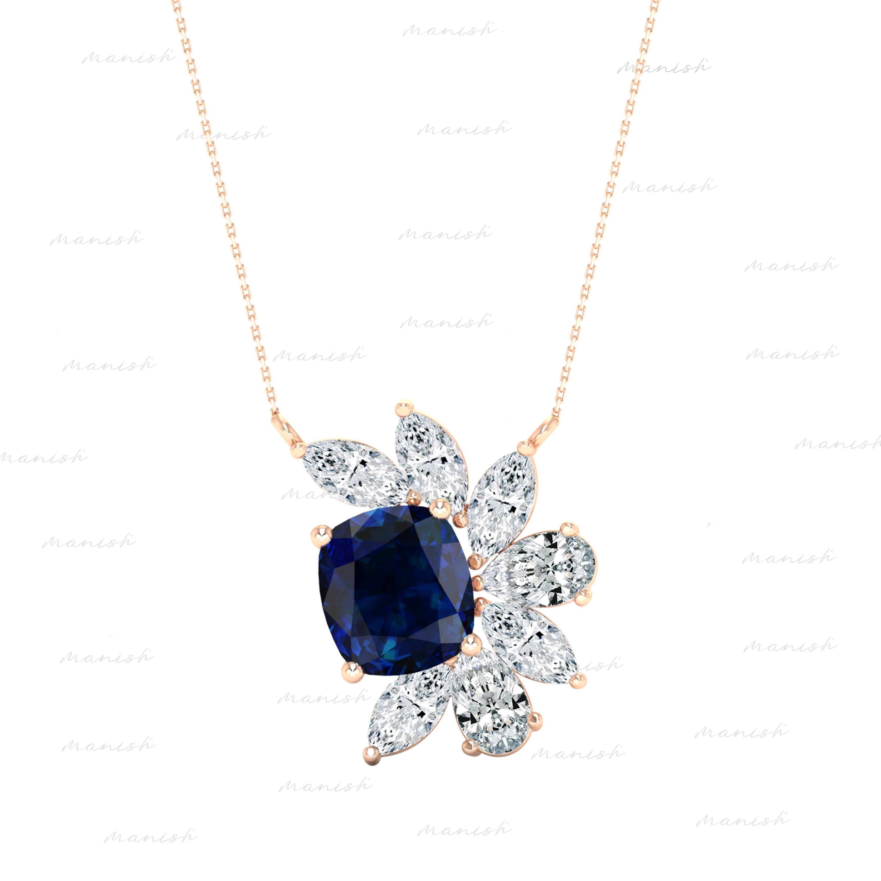 Evon Diamond and Blue Sapphire Necklace